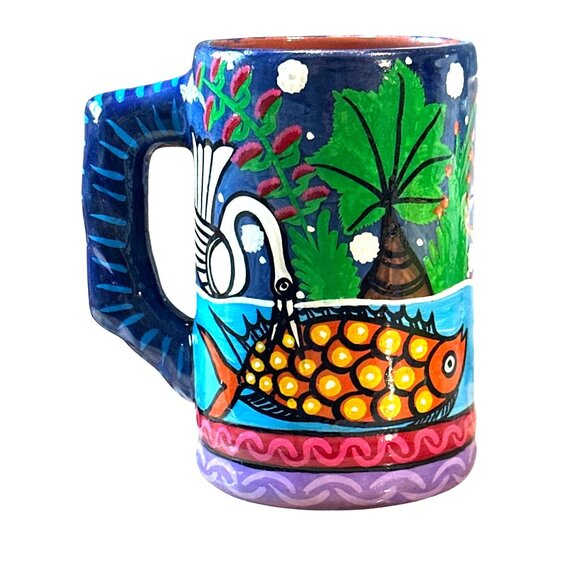 Hand Painted Sun Moon Fish Folk Art Mexican Style Celestial Fish Sun Moon Vintag - Picture 4 of 8